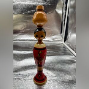 Vintage! Rare! Handcrafted Red and Black Wooden Spindle Doll